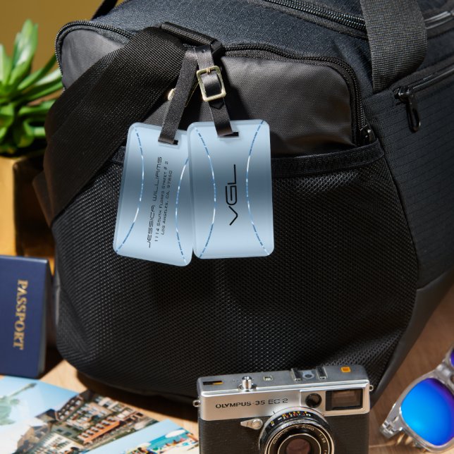 Minimalistic metallic blue background luggage tag (Front & Back)