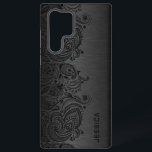 Minimalistic metallic gold background samsung gala galaxy case<br><div class="desc">Image of a dark grey metallic design brushed aluminum look with black floral paisley lace. Customizable and optional monogram</div>