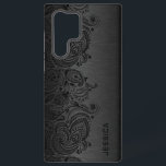 Minimalistic metallic gold background samsung gala galaxy case<br><div class="desc">Image of a dark grey metallic design brushed aluminum look with black floral paisley lace. Customizable and optional monogram</div>