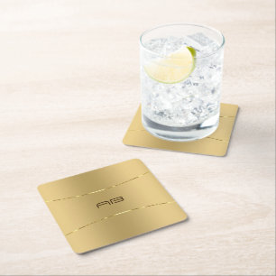 Minimalistic metallic gold background square paper coaster