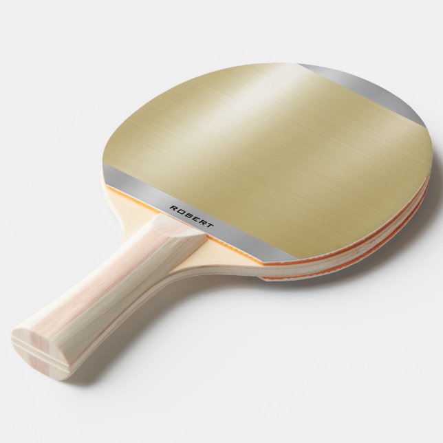 Minimalistic Metallic Gold Silver Monogram Ping Pong Paddle (Back Angle)