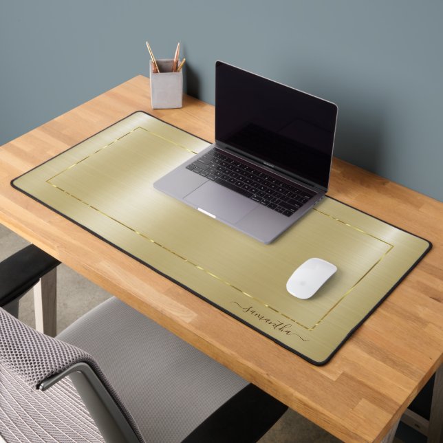 Minimalistic metallic gold texture gold frame desk mat (Office 2)