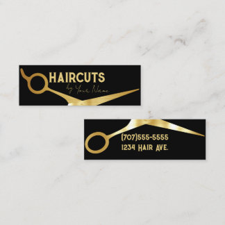 Minimalistic Metallic Golden Scissors Haircuts Calling Card