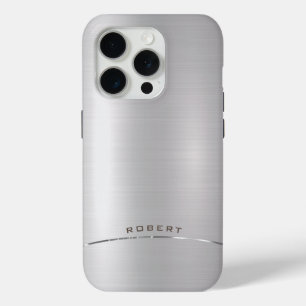 Minimalistic metallic silver monogram iPhone 15 pro case