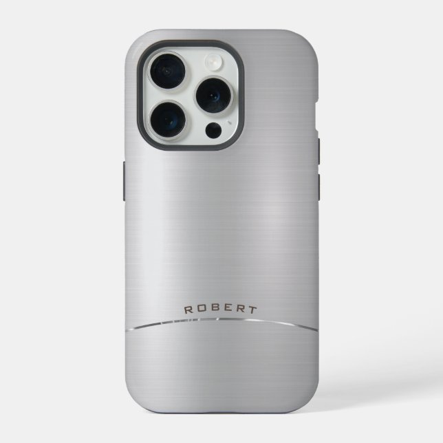 Minimalistic metallic silver monogram iPhone case (Back)