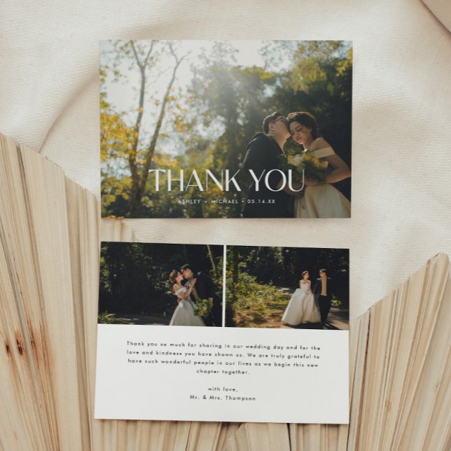 Minimalistic Modern 3-Photo Wedding Thank You Card (Creator Uploaded)