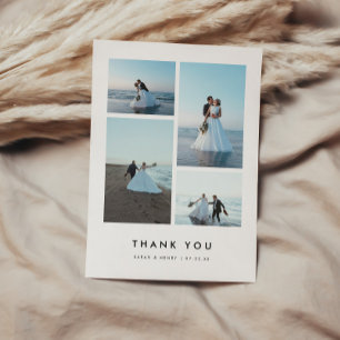 Minimalistic Modern 4-Photo Personalized Wedding Thank You Card