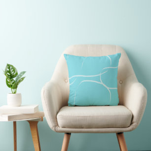 Minimalistic Modern Abstract Line Art Teal Throw Pillow