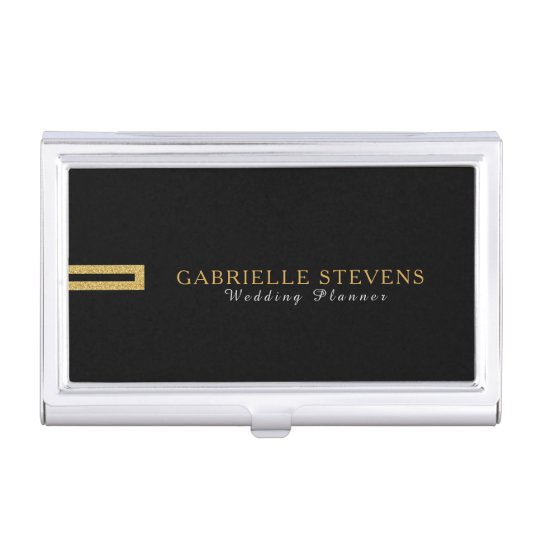 Minimalistic Modern Black & Gold Geometric Glitter Case For Business Cards