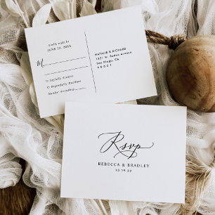 Minimalistic Modern Black & White Wedding RSVP Postcard