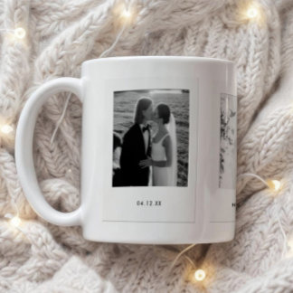 Minimalistic Modern Couple 3 Photos Wedding Coffee Mug