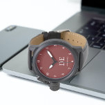 Minimalistic Modern Dark Red Monogram Watch<br><div class="desc">This modern design features typographic initials and name for a minimalistic feel that can be easily personalized.</div>