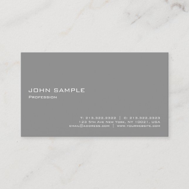 Minimalistic Modern Elegant Professional Grey Business Card (Front)
