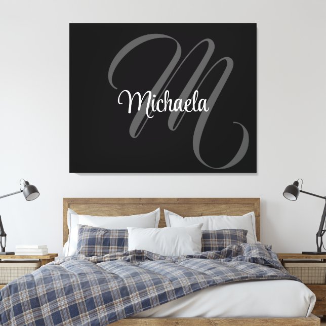 Minimalistic modern monogram initial name canvas print (Insitu(Bedroom))