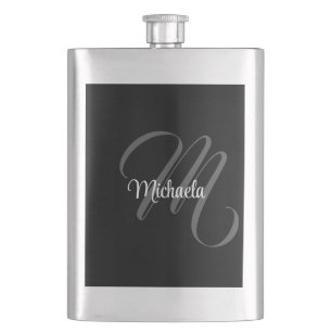 Minimalistic modern monogram initial name hip flask