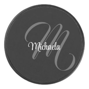 Minimalistic modern monogram initial name hockey puck
