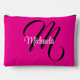 Minimalistic modern monogram initial name hot pink accessory pouch
