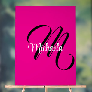Minimalistic modern monogram initial name hot pink acrylic sign
