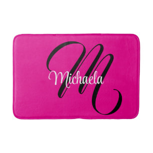Minimalistic modern monogram initial name hot pink bath mat