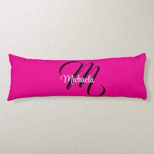 Minimalistic modern monogram initial name hot pink body pillow