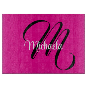 Minimalistic modern monogram initial name hot pink cutting board