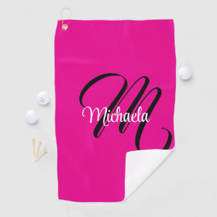 Minimalistic modern monogram initial name hot pink golf towel