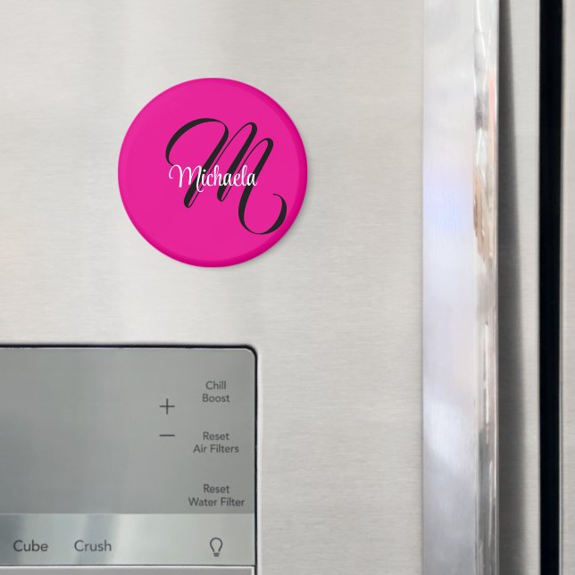 Minimalistic modern monogram initial name hot pink magnet (In Situ (Fridge))