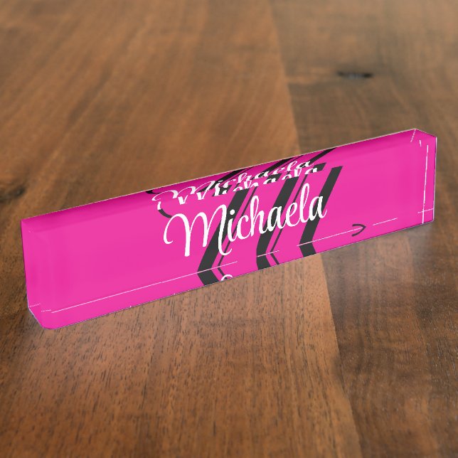 Minimalistic modern monogram initial name hot pink nameplate (Side)