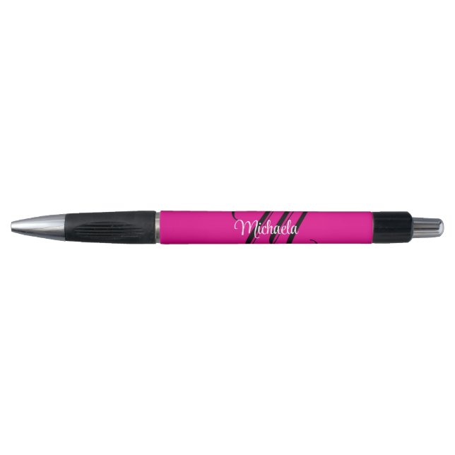Minimalistic modern monogram initial name hot pink pen (Front)