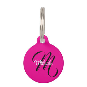 Minimalistic modern monogram initial name hot pink pet tag