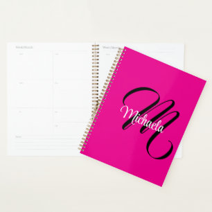 Minimalistic modern monogram initial name hot pink planner