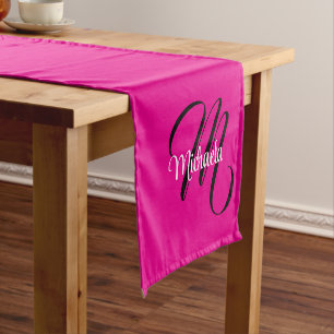 Minimalistic modern monogram initial name hot pink short table runner