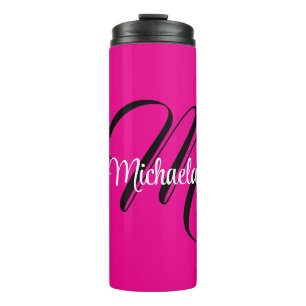 Minimalistic modern monogram initial name hot pink thermal tumbler