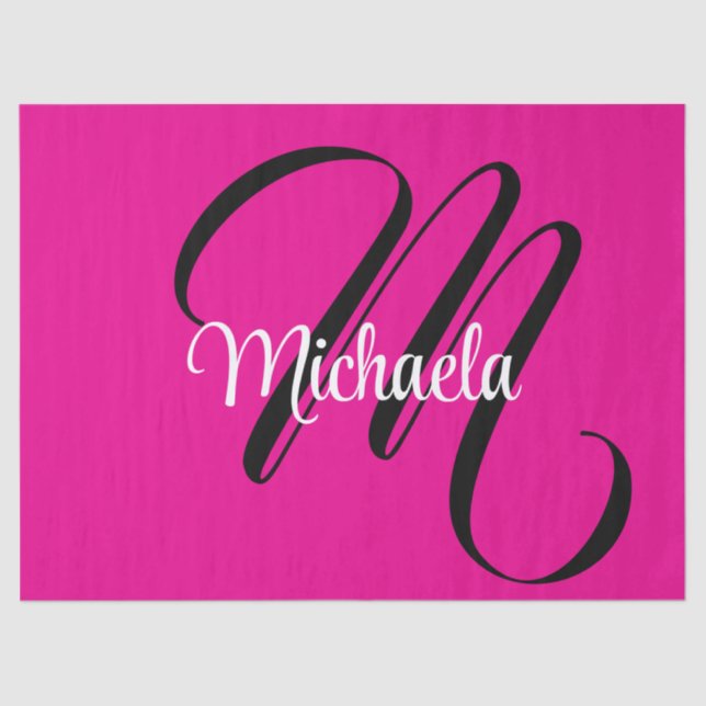Minimalistic modern monogram initial name hot pink tissue paper (Front)