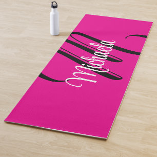 Minimalistic modern monogram initial name hot pink yoga mat
