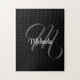 Minimalistic modern monogram initial name jigsaw puzzle