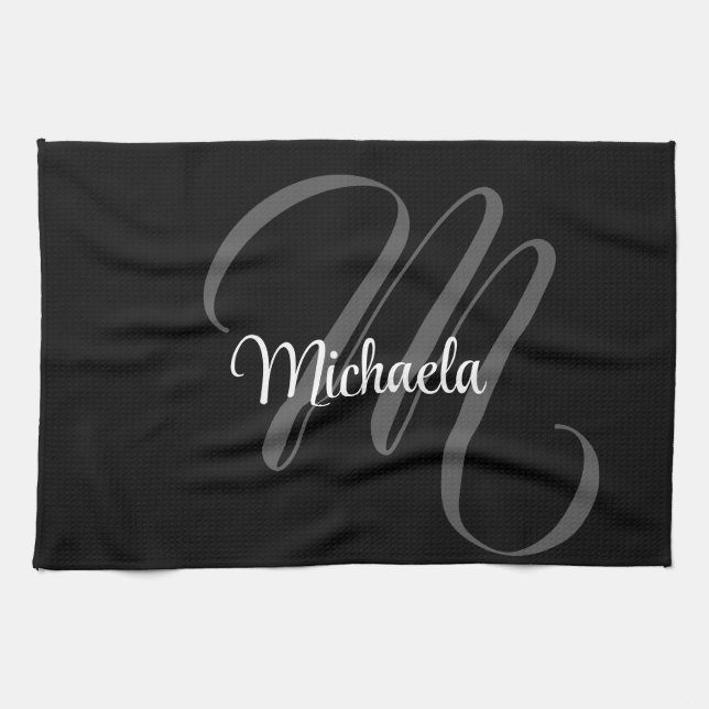 Minimalistic modern monogram initial name kitchen towel (Horizontal)