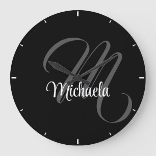 Minimalistic modern monogram initial name large clock