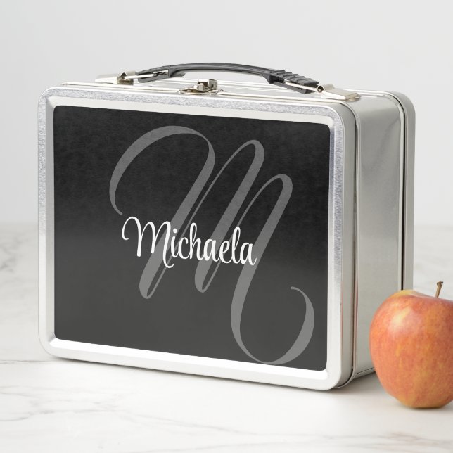 Minimalistic modern monogram initial name metal lu metal lunch box (In Situ)