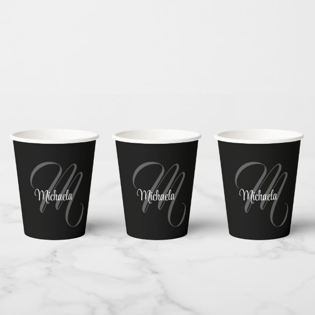 Minimalistic modern monogram initial name paper cups (Multi)