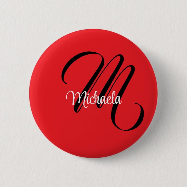 Minimalistic modern monogram initial name red 2 inch round button (Front)