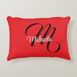 Minimalistic modern monogram initial name red accent pillow