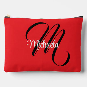 Minimalistic modern monogram initial name red accessory pouch