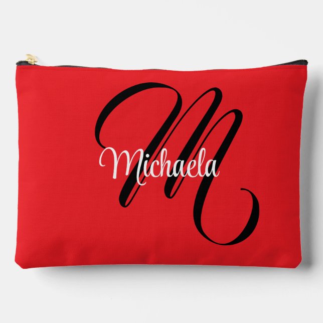 Minimalistic modern monogram initial name red accessory pouch (Front)