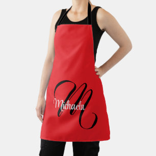 Minimalistic modern monogram initial name red apron