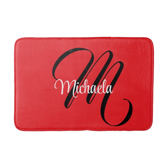 Minimalistic modern monogram initial name red bath mat (Front)