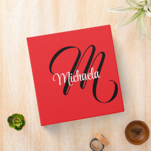 Minimalistic modern monogram initial name red binder