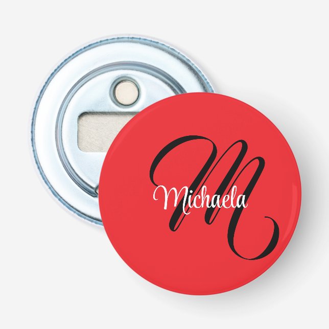 Minimalistic modern monogram initial name red bottle opener (Front)