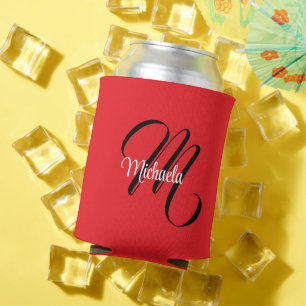 Minimalistic modern monogram initial name red can cooler