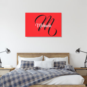 Minimalistic modern monogram initial name red canvas print